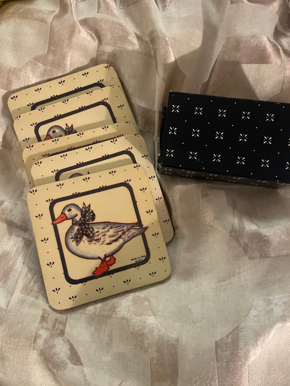 Vintage Duck 6 Coaster Set - Cream & Orange Duck Illustration